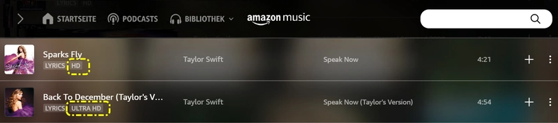 Spotify-Playlist und Amazon Music-Audioqualität