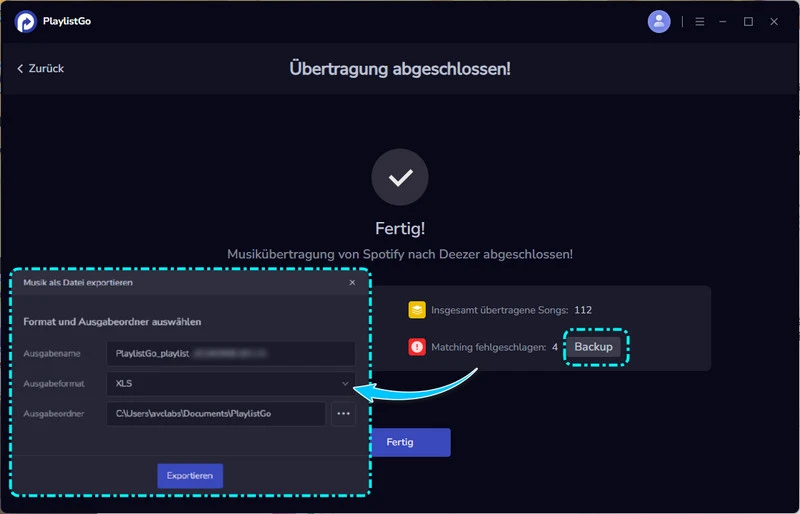 Nicht gefundene Spotify-Songs exportieren