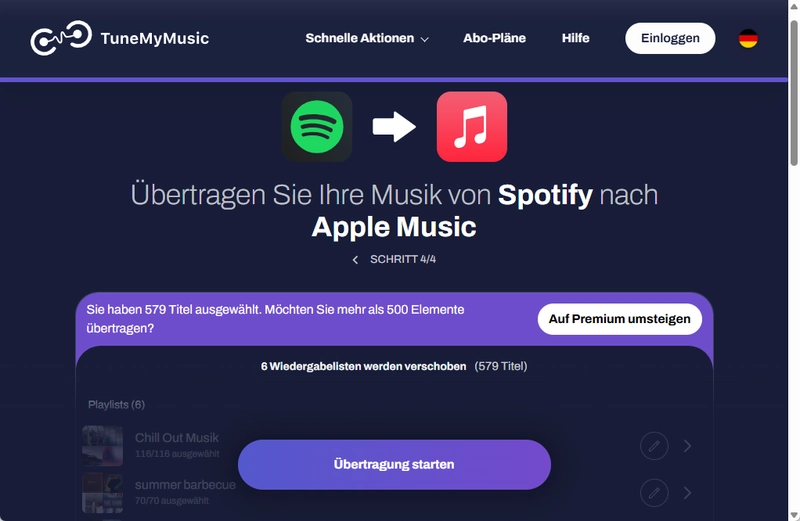 Spotify Playlist auf Apple Music mit TuneMyMusic übertragen