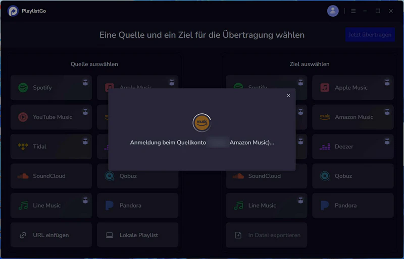 Amazon Music als Quelle wählen und einloggen
