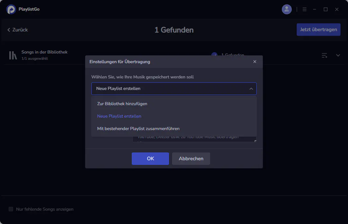 Übertragung-Einstellungen anpassen