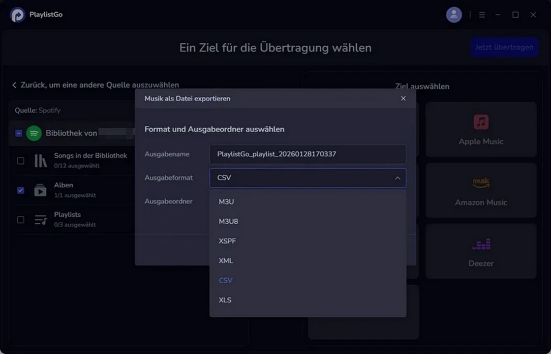 Schritt 3: Export-Optionen festlegen und Export starten