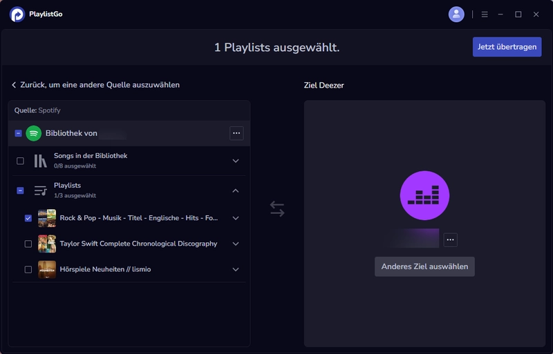 Spotify-Playlists auswählen und mit Deezer verbinden