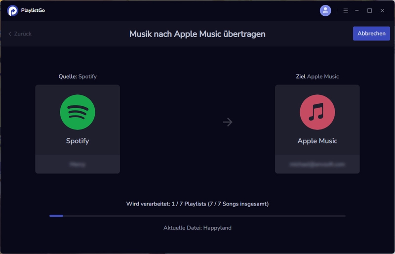 Laufende Übertragung von Spotify zu Apple Music