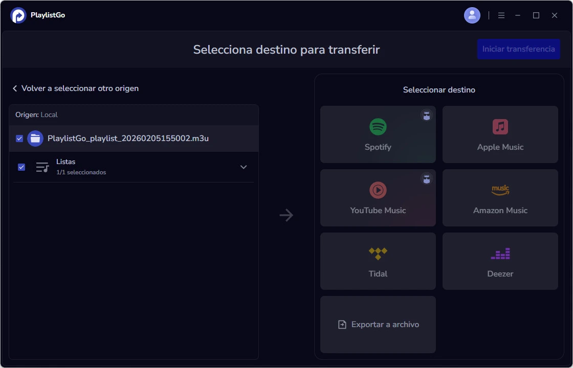 Elige la plataforma de destino