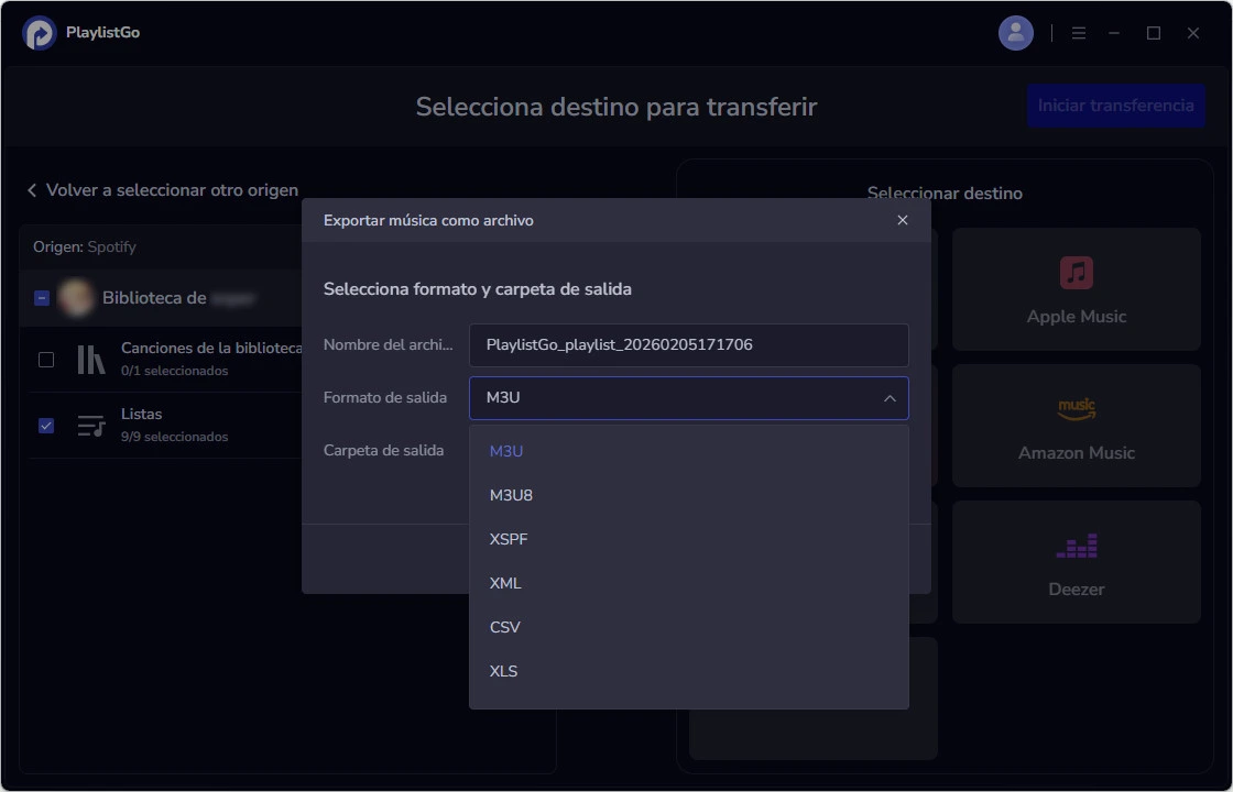 Configurar el formato y destino de exportación