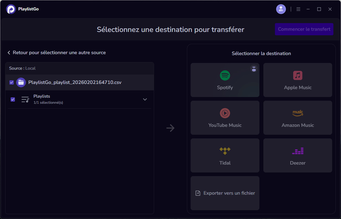 Sélectionnez la plateforme de streaming cible