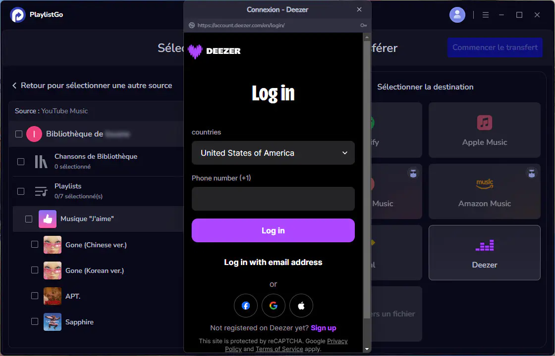 Étape 3 : Choisissez Deezer Music comme plateforme cible