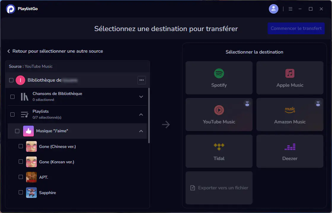 Étape 2 : Sélectionnez YouTube Music comme plateforme source