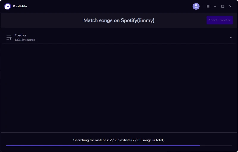 match playlist songs to transfer