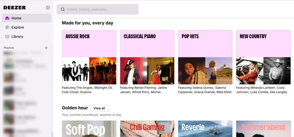 Deezer streaming app interface showing Flow adaptive radio feature