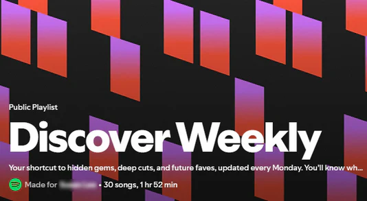 Spotify Discover Weekly playlist interface