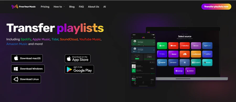 FreeYourMusic playlist transfer app interface