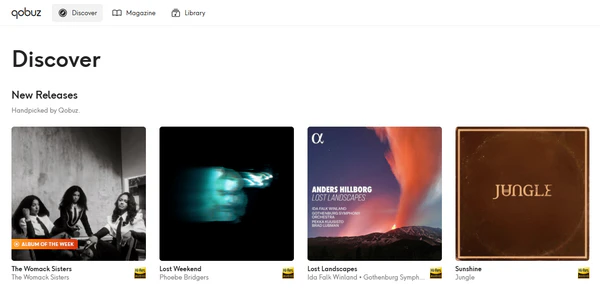 Qobuz Hi-Res FLAC streaming interface with classical and jazz catalog