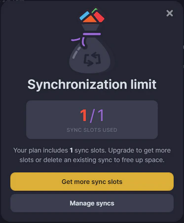 Soundiiz sync slot limit: 1/1 used on free plan
