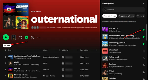 Adding a song to a Spotify collaborative playlist as a collaborator