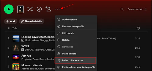 Invite collaborators menu option on Spotify desktop app