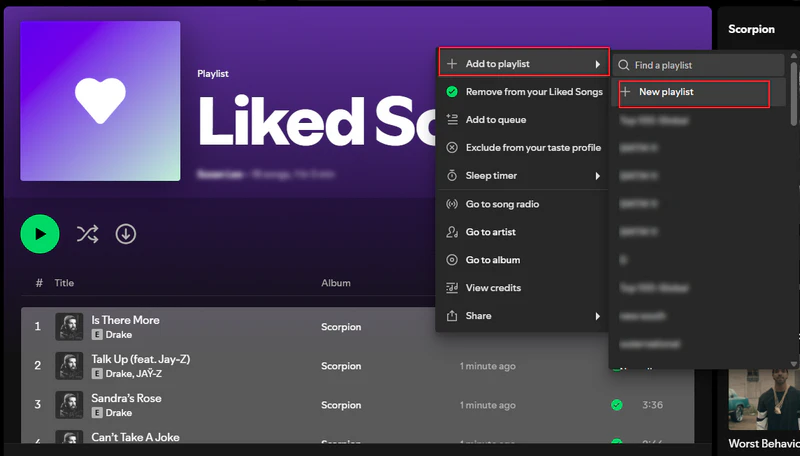 Manual transfer steps for Spotify Liked Songs