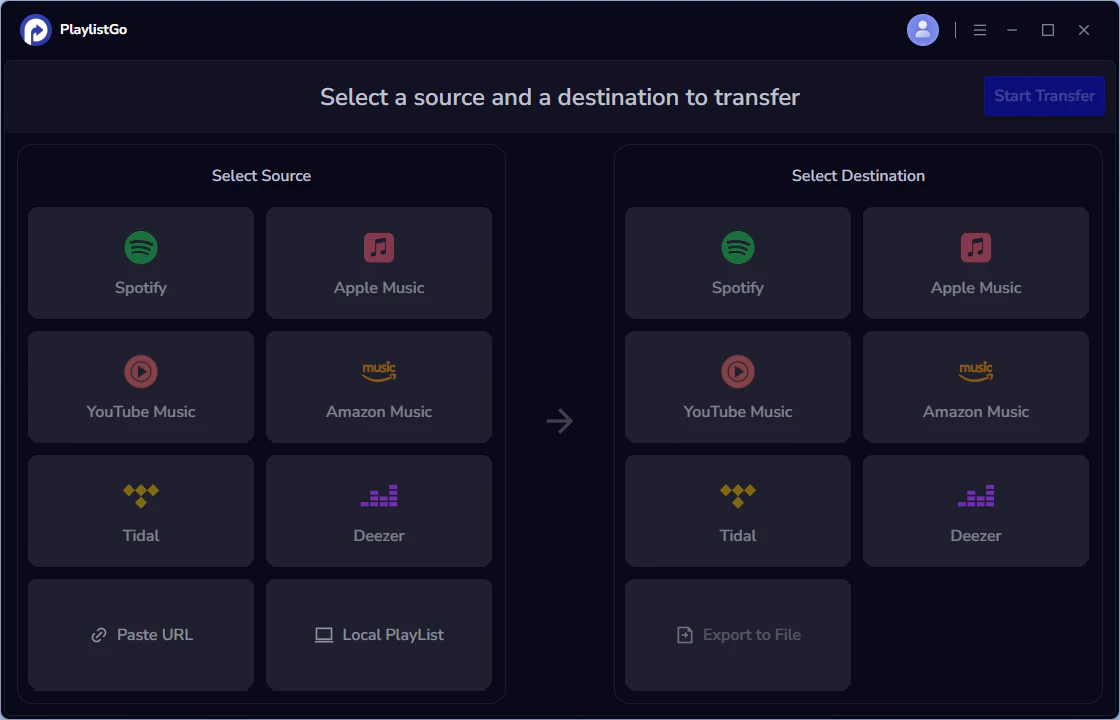 Step 1: Select Spotify as source and log in to your account in PlaylistGo