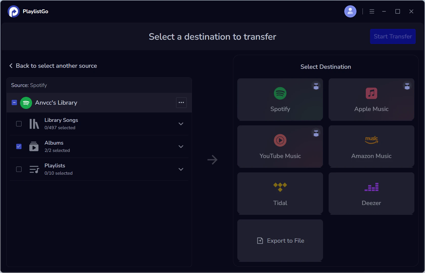 Step 2: Select Library Songs/Albums/Playlists