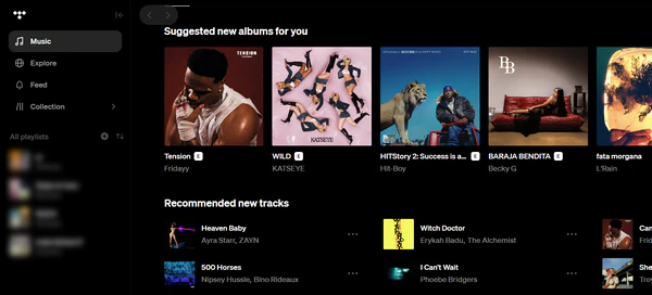 TIDAL Hi-Res FLAC streaming interface with TIDAL Connect hi-fi playback
