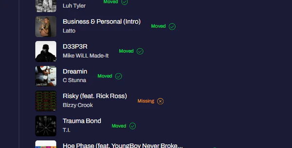 tunemymusic missing tracks
