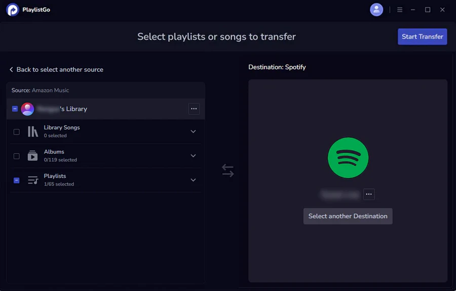 choose spotify as destination