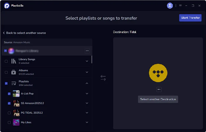 choose tidal as destination