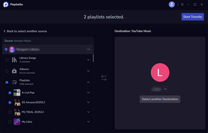 choose youtube music as destination
