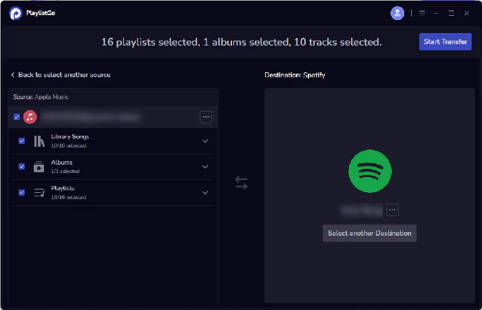 choose spotify as destination