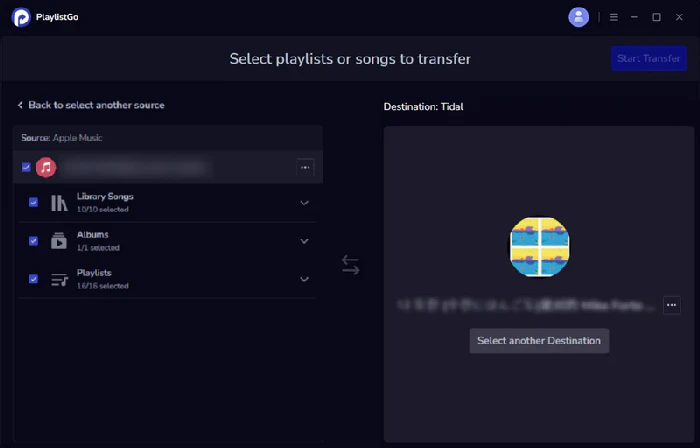 choose tidal as destination