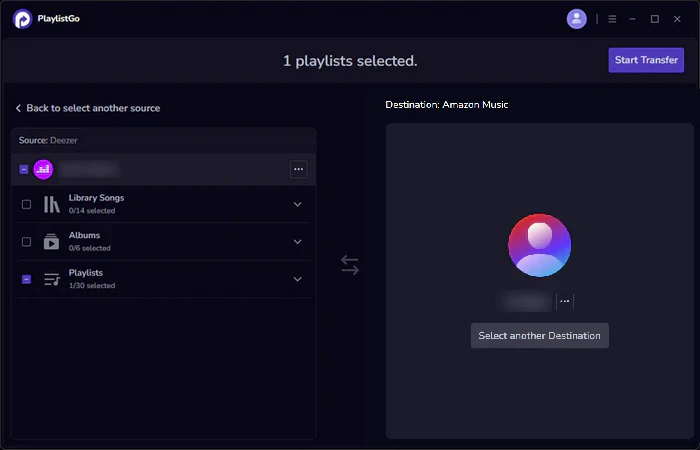 choose amazon music as destination