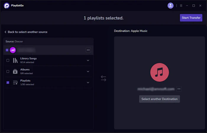choose apple music as destination
