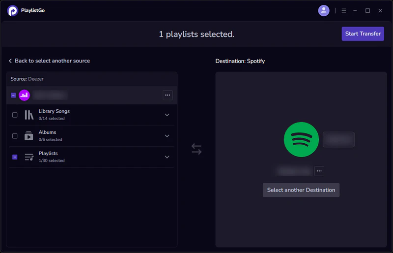 choose spotify as destination