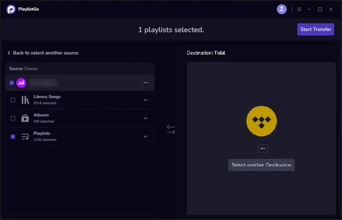 choose tidal as destination