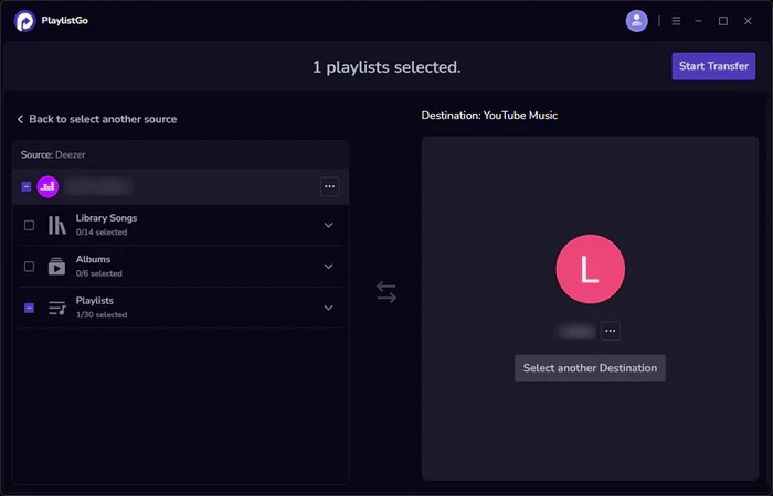 choose youtube music as destination