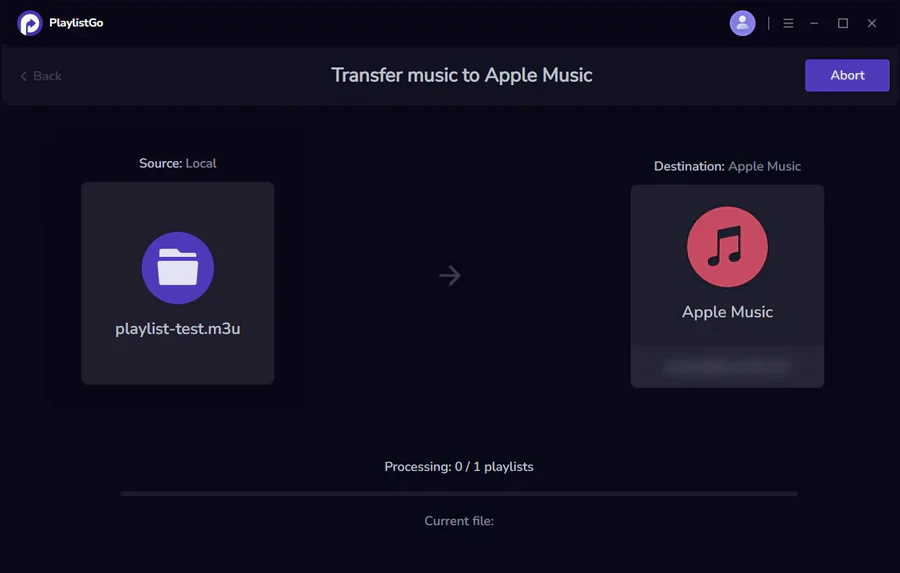 Start importing M3U playlist to Apple Music using PlaylistGo