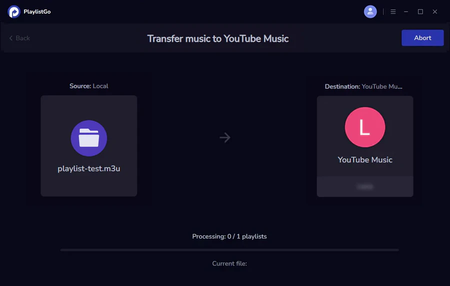 Start importing M3U playlist to YouTube Music using PlaylistGo