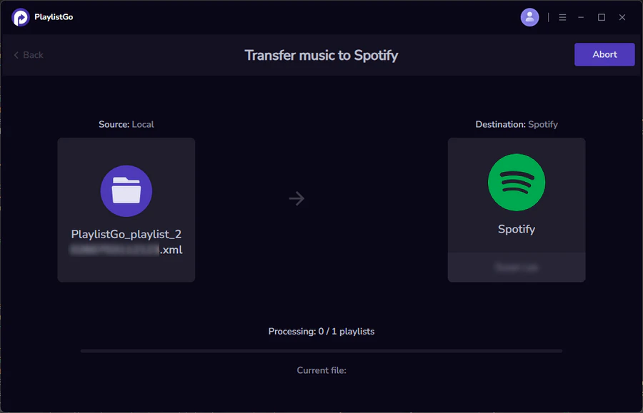 Start importing XML playlist to Spotify using PlaylistGo
