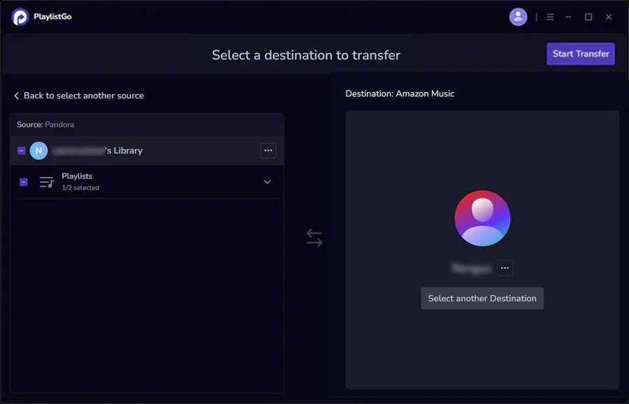 choose amazon music as destination