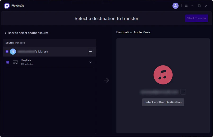 choose apple music as destination