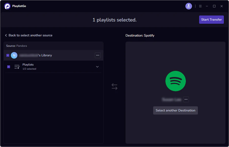 choose spotify as destination