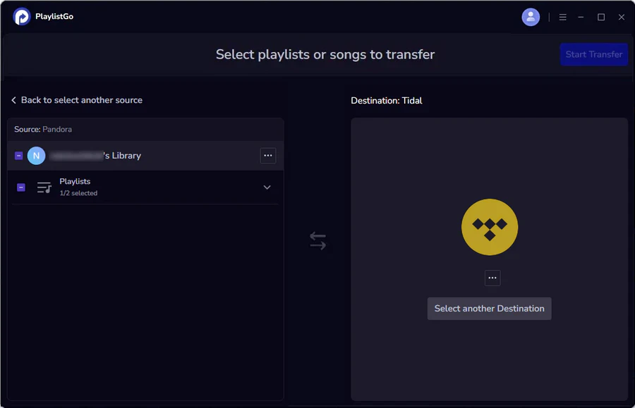 choose tidal as destination