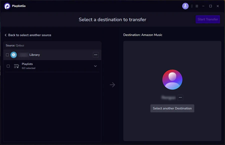choose amazon music as destination