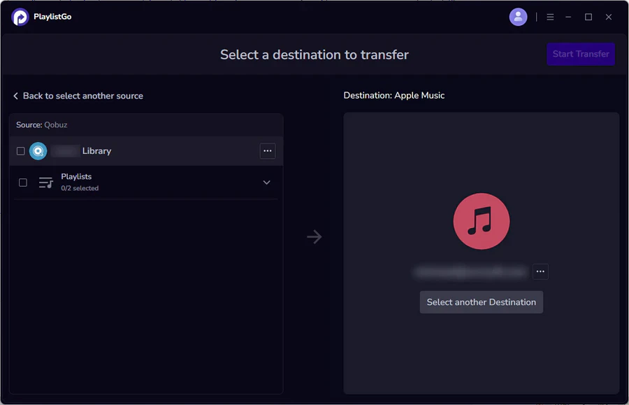 choose apple music as destination