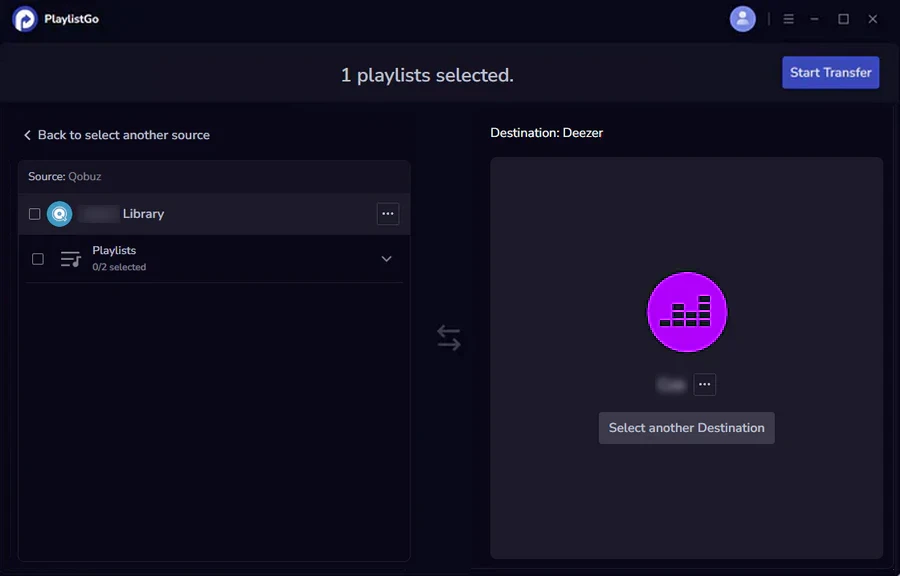 choose deezer as destination