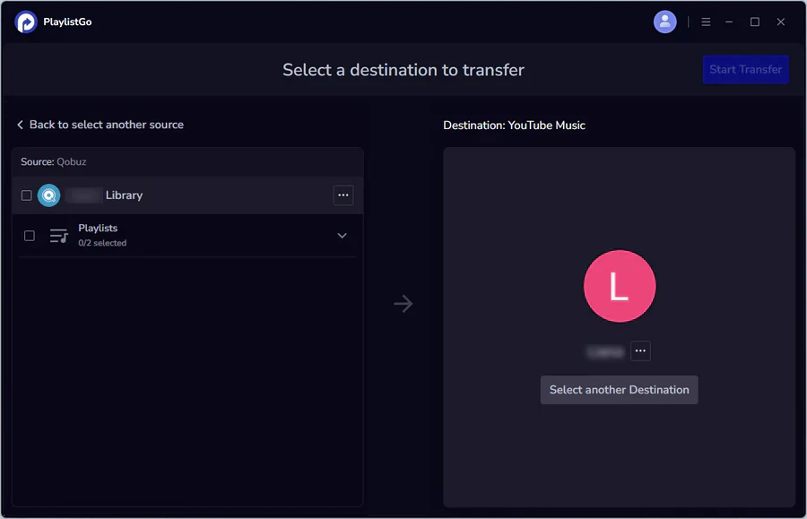 choose youtube music as destination