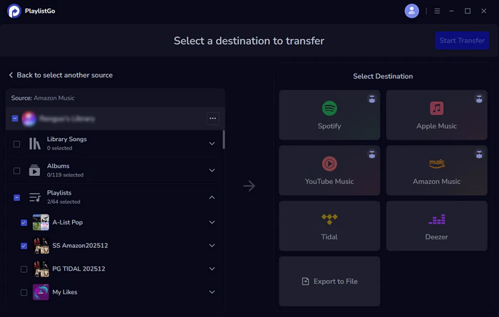 select amazon music as source