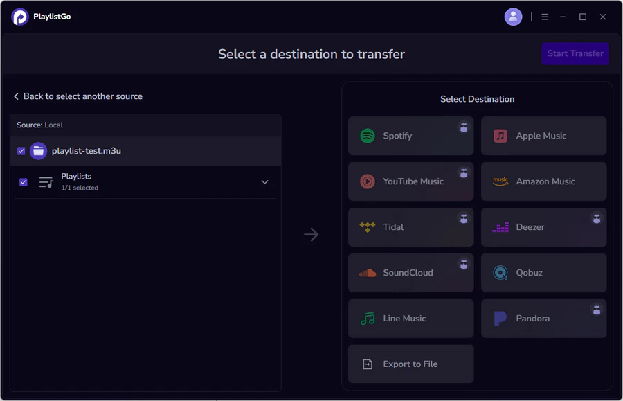 Select M3U file as source in PlaylistGo to import to Spotify