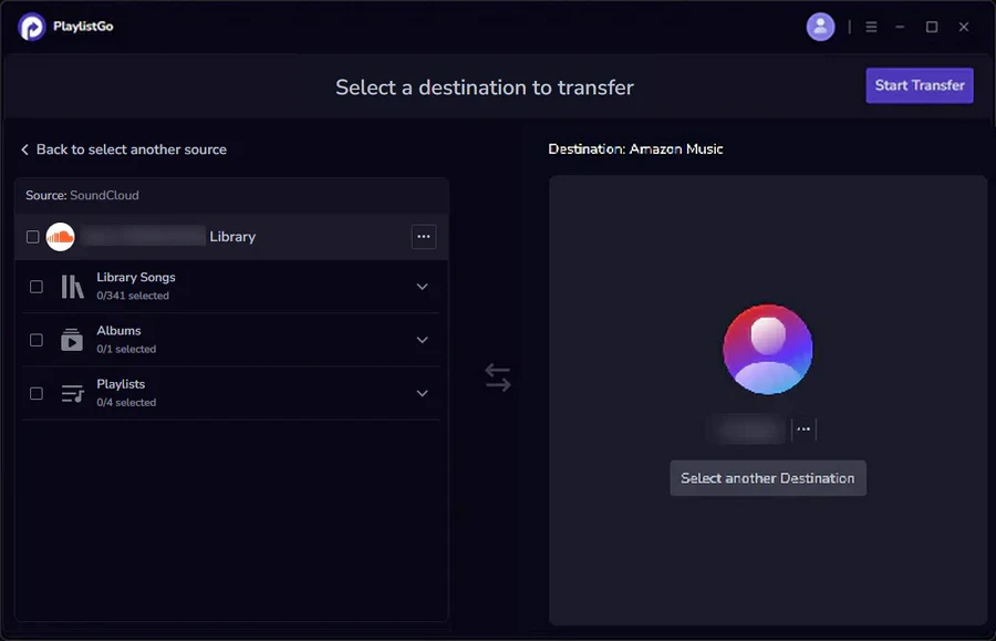 choose amazon music as destination